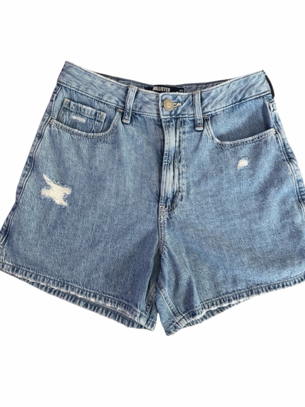 Hollister Light Blue Distressed Denim High-Rise Women's Shorts